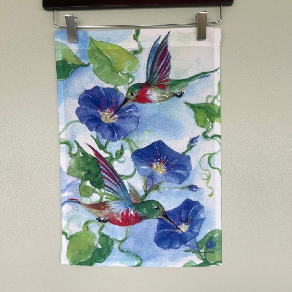 Sally Eckman Roberts Garden Flag Small 12x18 Blue Hummingbird Floral Decor - Picture 6 of 6